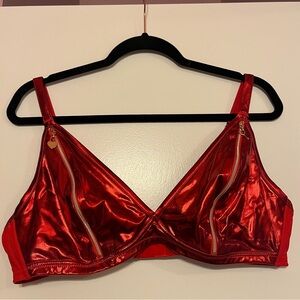 Savage X Fenty Red Shiny Bralette with Zipper Accents